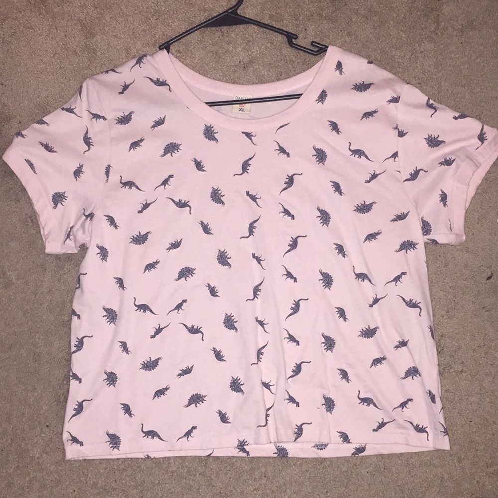 Pastel pink dinosaur print crop top